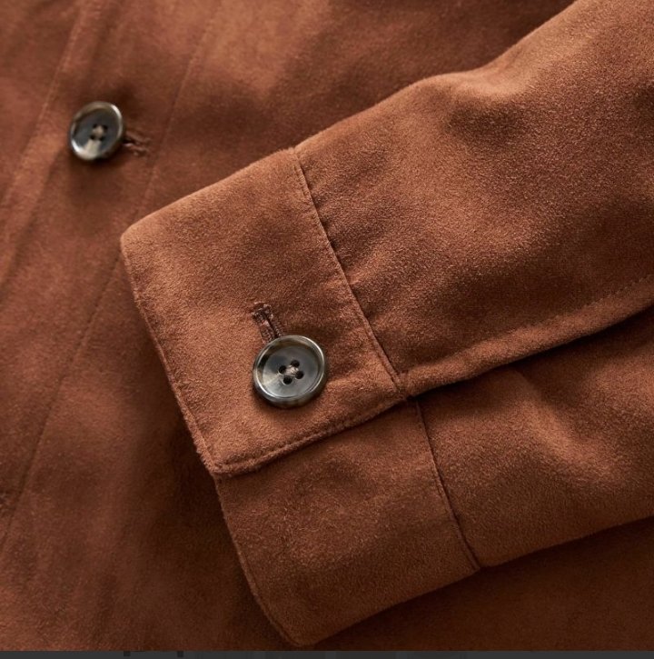 men's shirt style camel brown suede leather trucker jacket