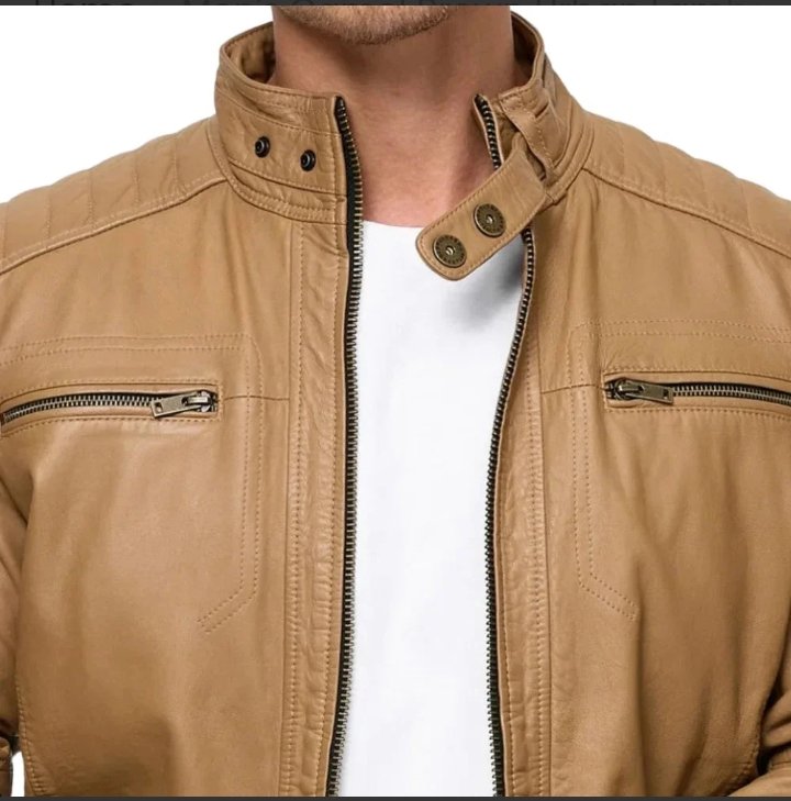men's camel brown urban lambskin leather jacket