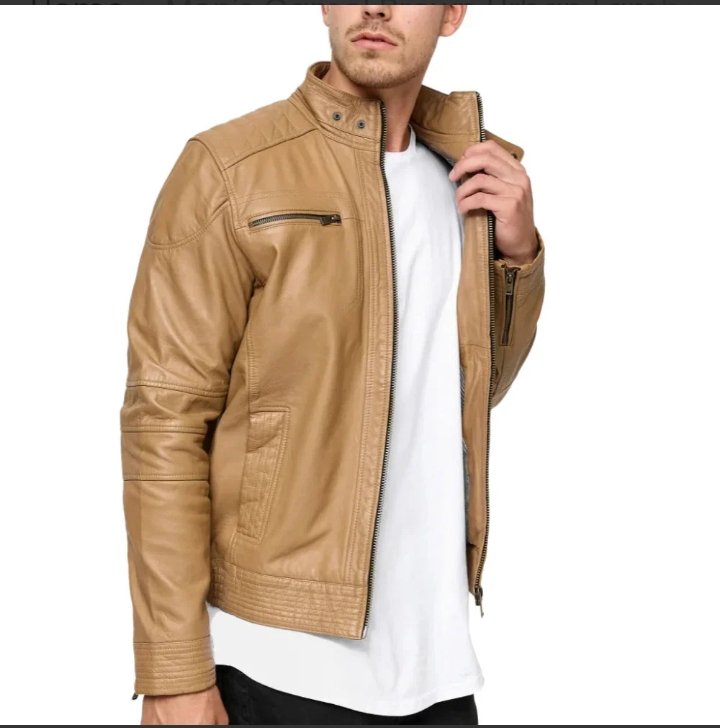 men's camel brown urban lambskin leather jacket