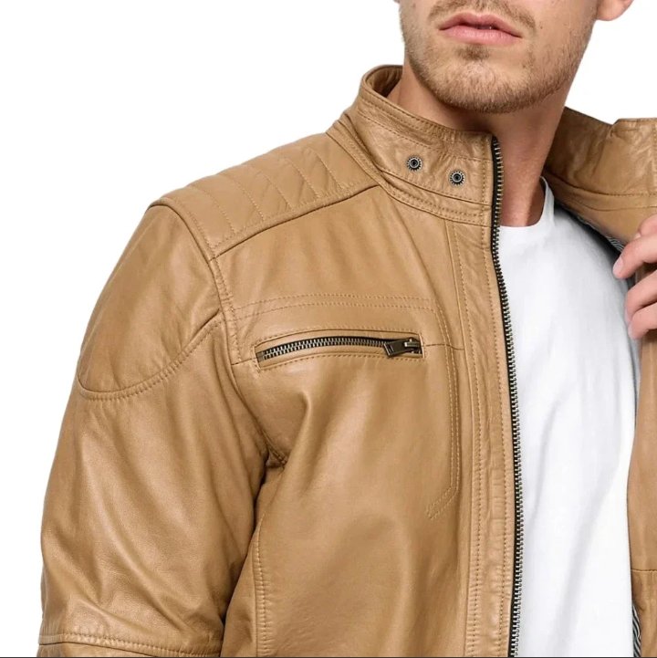 men's camel brown urban lambskin leather jacket