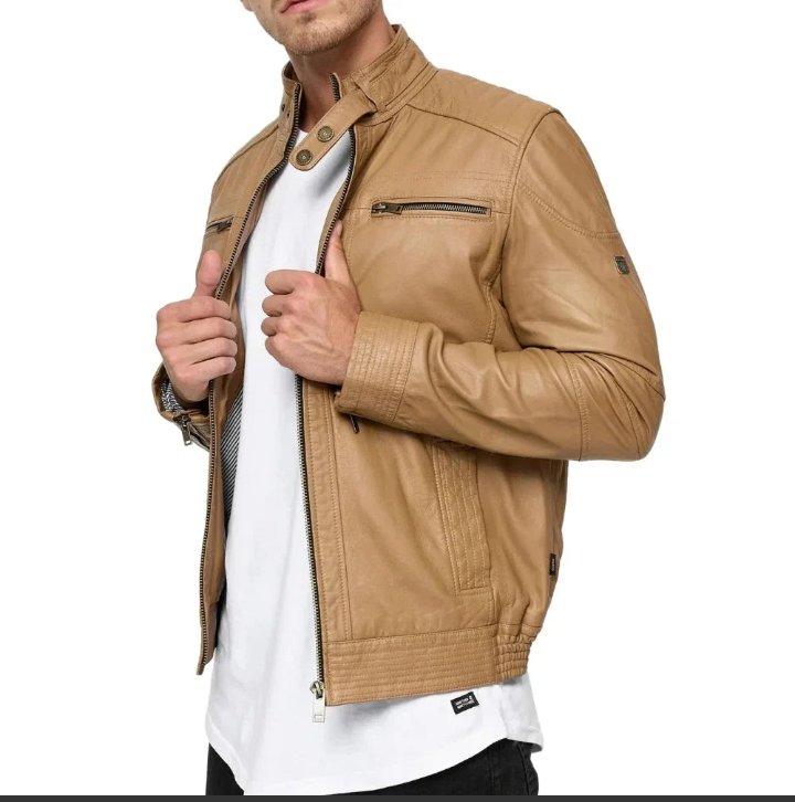 men's camel brown urban lambskin leather jacket