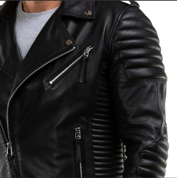 men's quilted real motorcycle leather jacket black