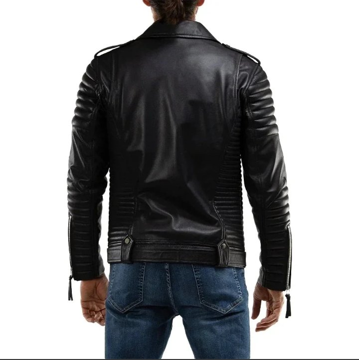 men's quilted real motorcycle leather jacket black