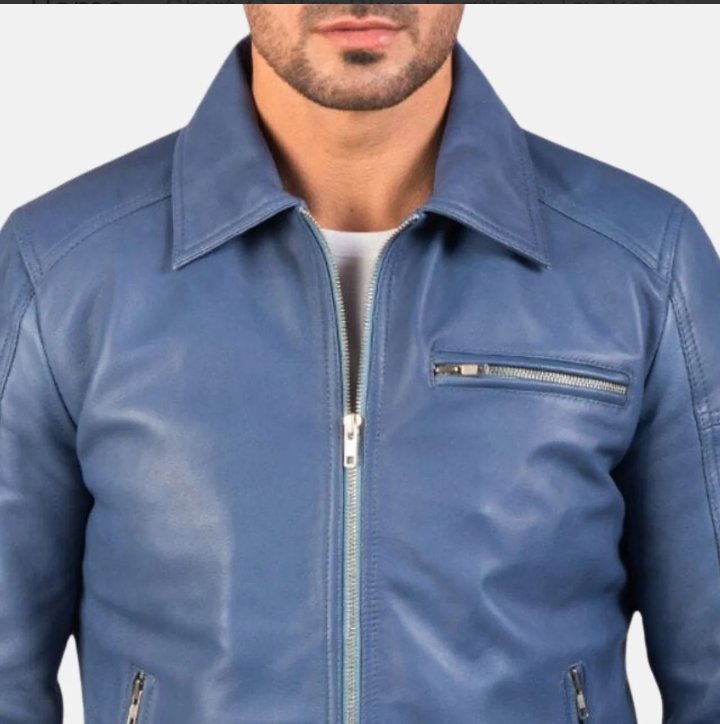 shirt collar blue leather jacket mens