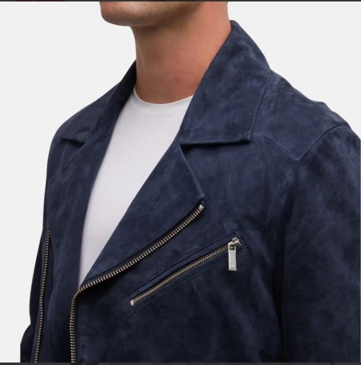 men's dark blue suede asymmetrical moto jacket