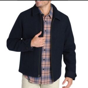 men's navy blue zip up wool blend jacket