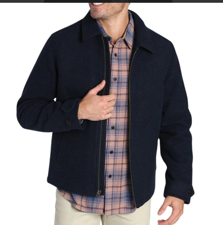 men's navy blue zip up wool blend jacket