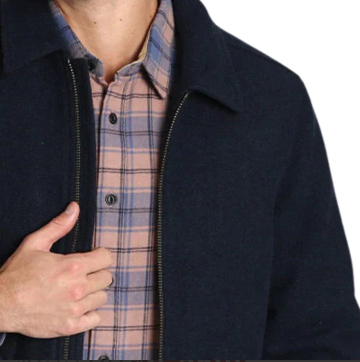 men's navy blue zip up wool blend jacket