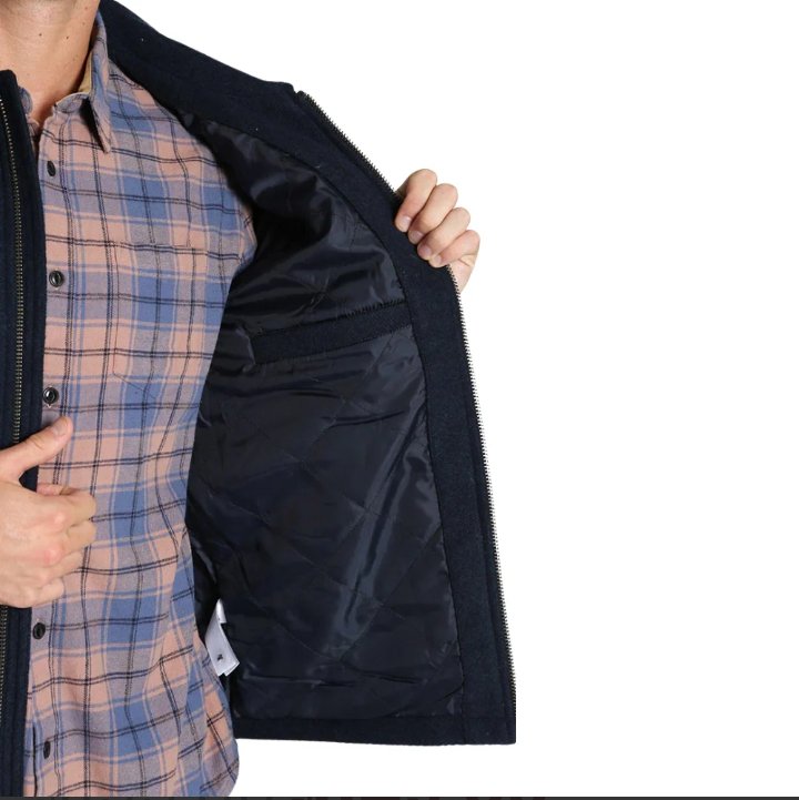 men's navy blue zip up wool blend jacket