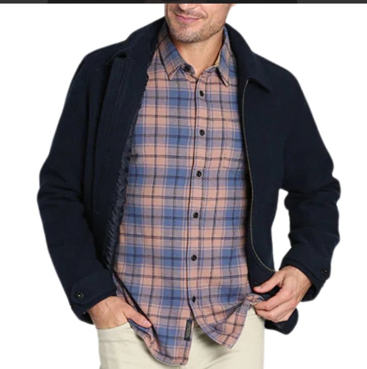 men's navy blue zip up wool blend jacket