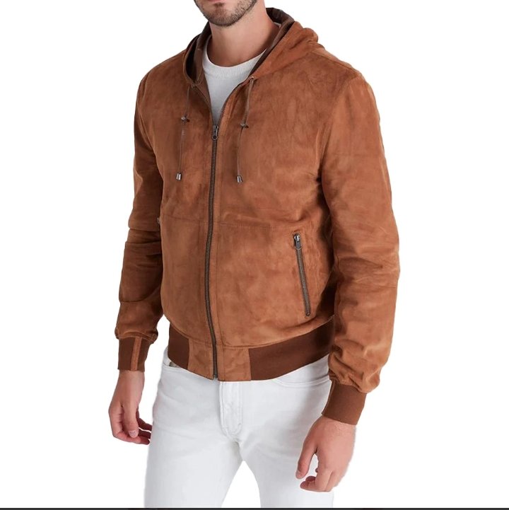 men's real brown reversible suede jacket with hood