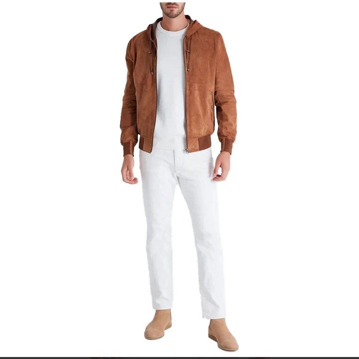 men's real brown reversible suede jacket with hood