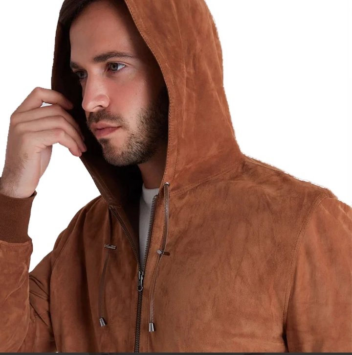 men's real brown reversible suede jacket with hood