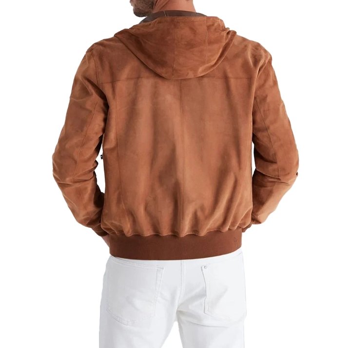 men's real brown reversible suede jacket with hood