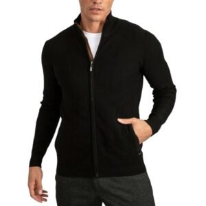 men's black full zip through cardigan knit jacket
