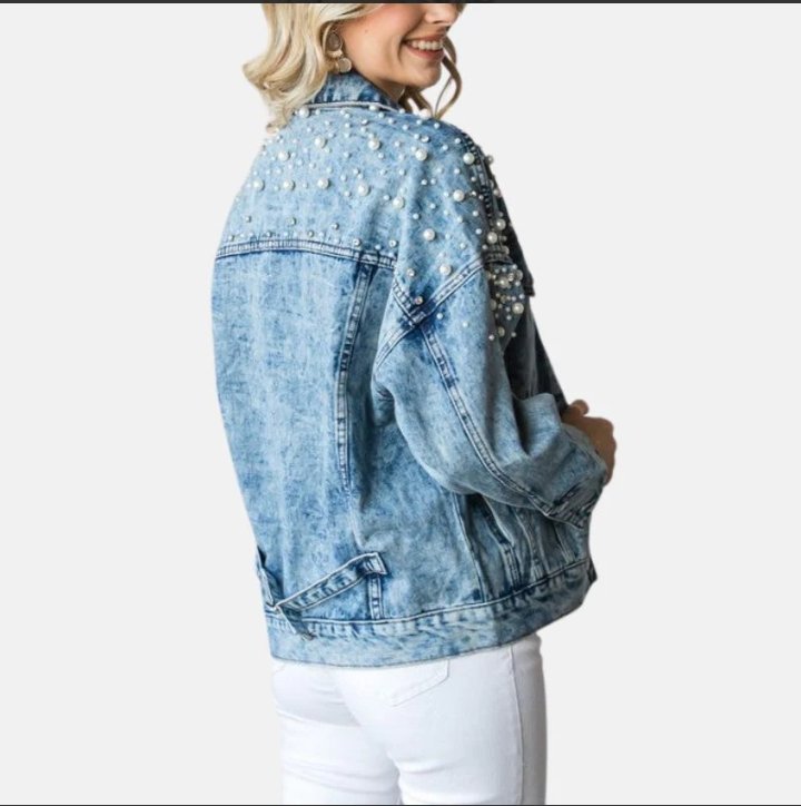 women's denim blue perl cotton jean jacket
