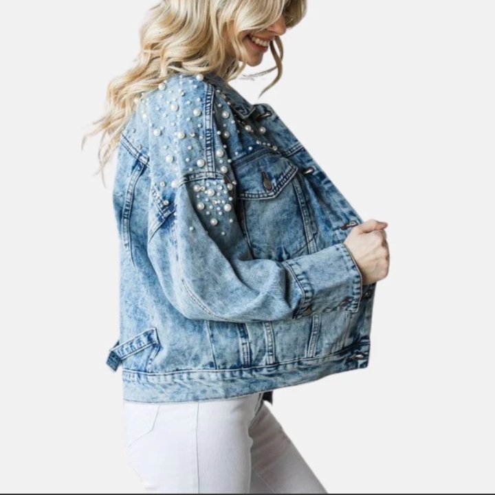 women's denim blue perl cotton jean jacket