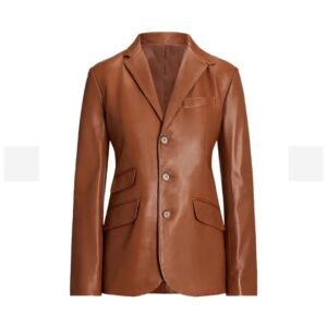 womens lambskin brown leather blazer