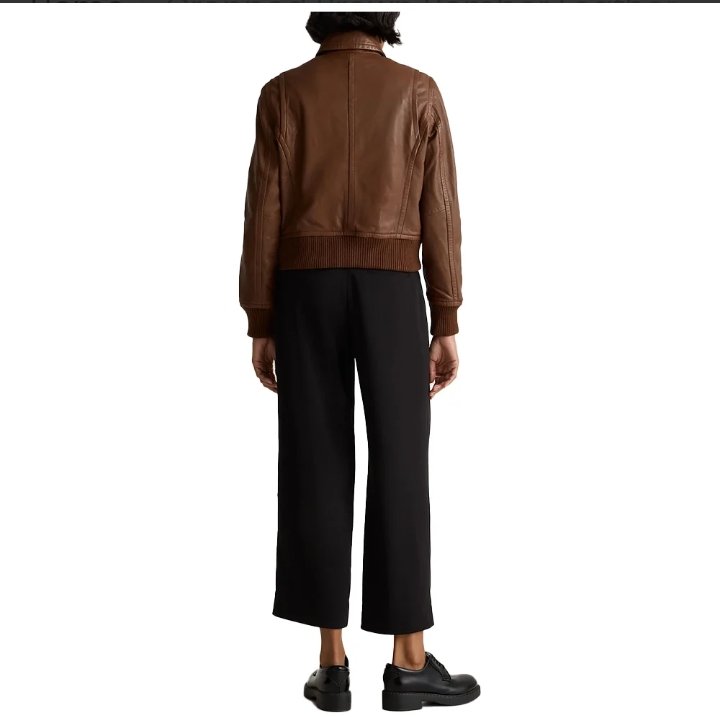 cropped brown bomber leather jacket women's