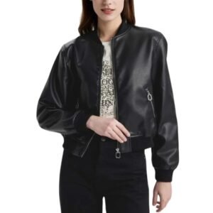 womens bomber black leather jacket