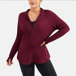 women's burgundy designer zip up fleece jacket