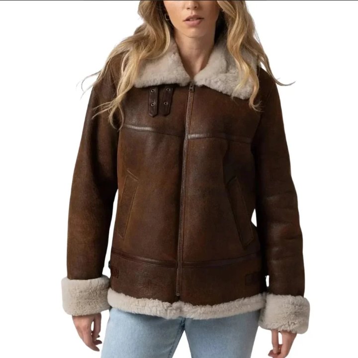 womens b3 shearling brown leather aviator jacket