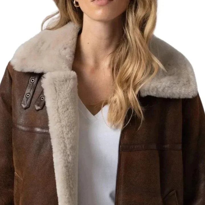 womens b3 shearling brown leather aviator jacket
