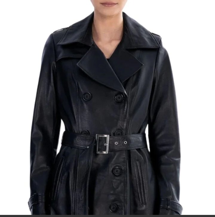 black spring belted leather trench coat for womens