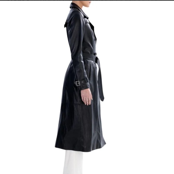 black spring belted leather trench coat for womens