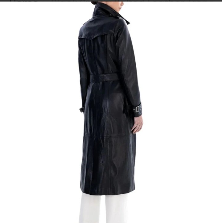 black spring belted leather trench coat for womens
