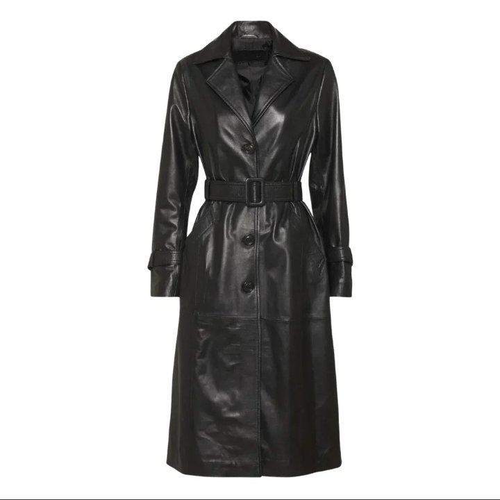 newyork women's black soft lambskin single breasted belted trench coat