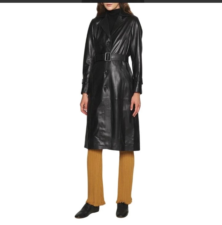 newyork women's black soft lambskin single breasted belted trench coat