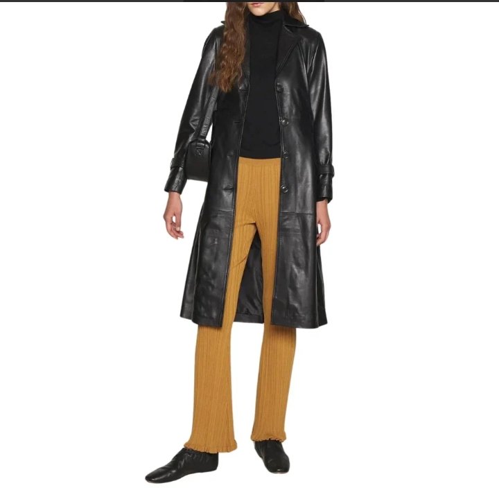 newyork women's black soft lambskin single breasted belted trench coat