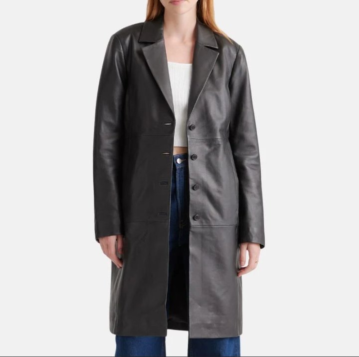 black long leather trench coat womens
