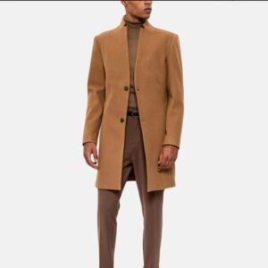 men's camel brown single breasted short wool coat