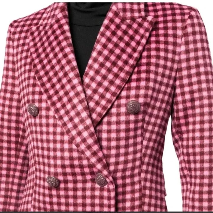 womens pink plaid wool long coat