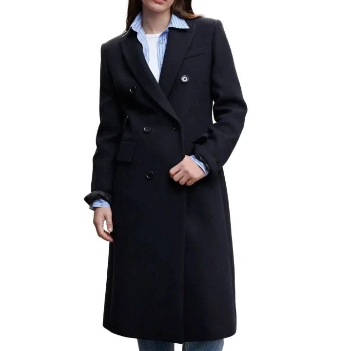 women’s navy blue long wool coat