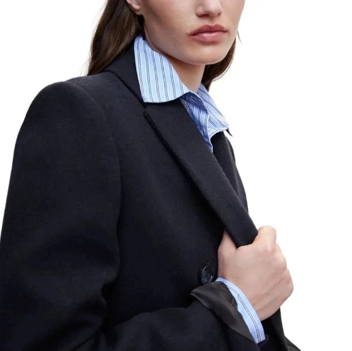 women’s navy blue long wool coat