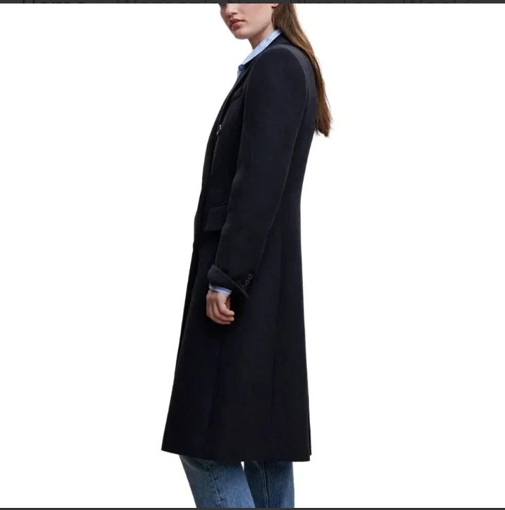 women’s navy blue long wool coat