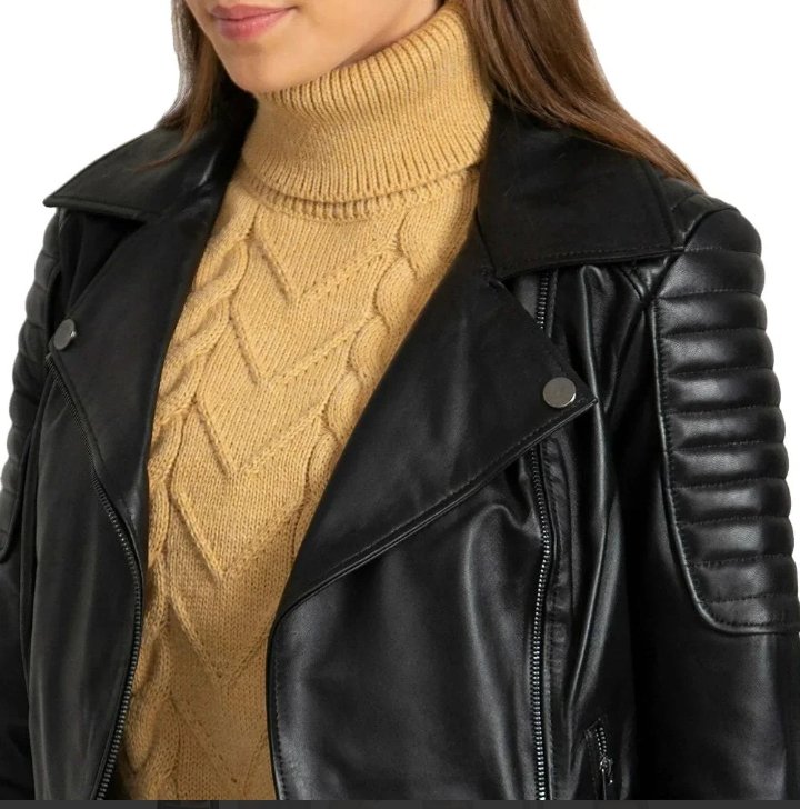 black quilted leather biker jacket women