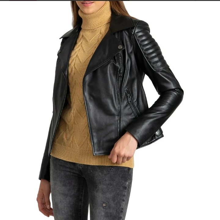 black quilted leather biker jacket women