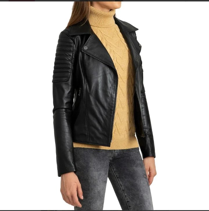black quilted leather biker jacket women