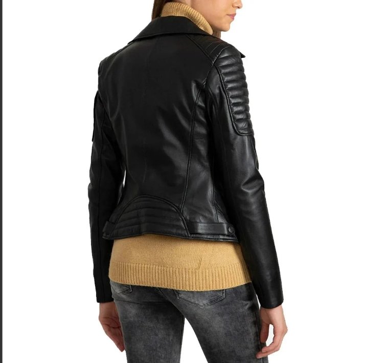 black quilted leather biker jacket women