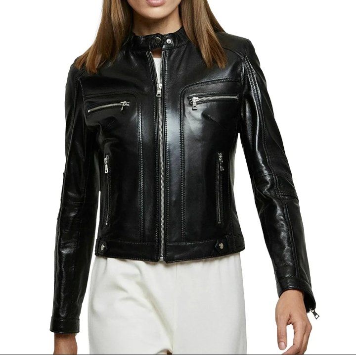 ellen moto real black leather womens jacket