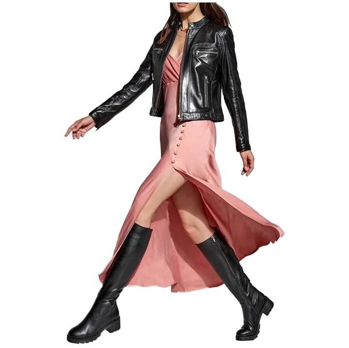 ellen moto real black leather womens jacket