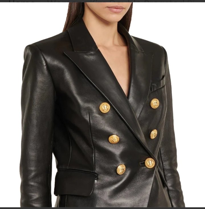 womens kim double breasted black leather blazer