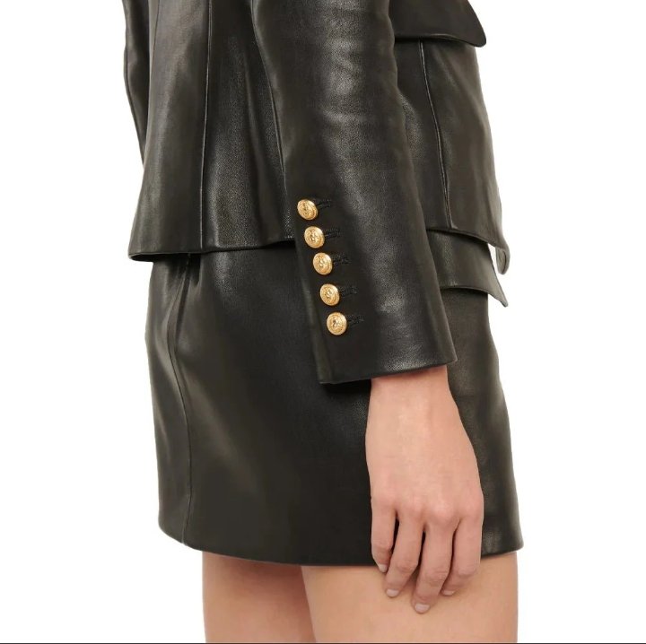 womens kim double breasted black leather blazer