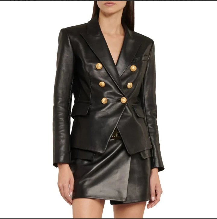 womens kim double breasted black leather blazer