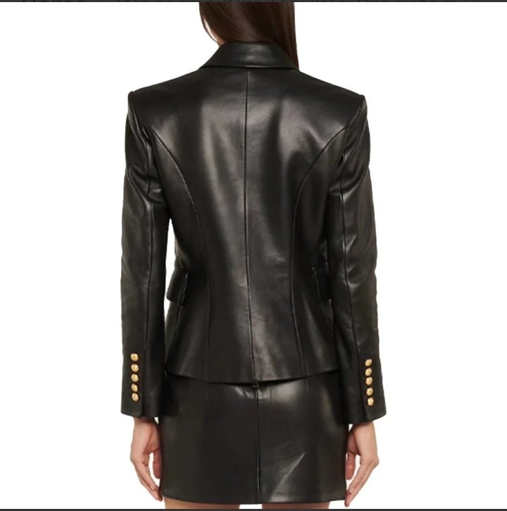 womens kim double breasted black leather blazer