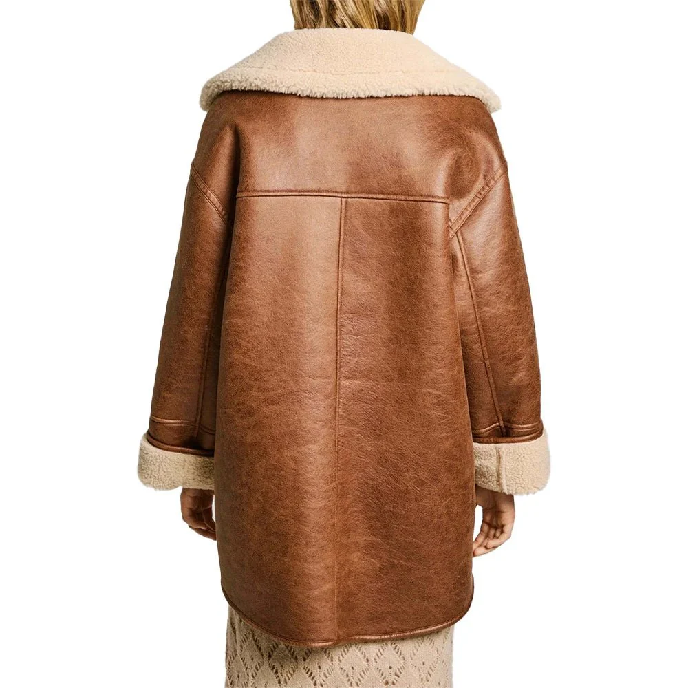 womens white and brown sherpa aviator pilot jacket